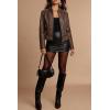 image:imageBellivera Womens Faux Leather Moto Jacket Studded Rivet Casual Short Slim Biker Punk CoatStand Collar Deep Brown