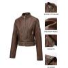 image:imageBellivera Womens Faux Leather Moto Jacket Studded Rivet Casual Short Slim Biker Punk CoatStand Collar Deep Brown