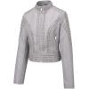 image:imageBellivera Womens Faux Leather Moto Jacket Studded Rivet Casual Short Slim Biker Punk CoatStand Collar Gray