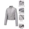 image:imageBellivera Womens Faux Leather Moto Jacket Studded Rivet Casual Short Slim Biker Punk CoatStand Collar Gray