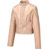 image:imageBellivera Womens Faux Leather Moto Jacket Studded Rivet Casual Short Slim Biker Punk CoatStand Collar Khaki