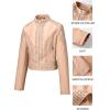 image:imageBellivera Womens Faux Leather Moto Jacket Studded Rivet Casual Short Slim Biker Punk CoatStand Collar Khaki