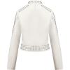 image:imageBellivera Womens Faux Leather Moto Jacket Studded Rivet Casual Short Slim Biker Punk CoatStand Collar White