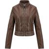 image:imageBellivera Womens Faux Leather Moto Jacket Studded Rivet Casual Short Slim Biker Punk CoatStand Collar Deep Brown