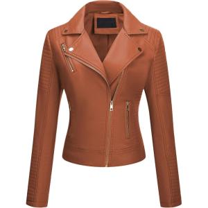 image:imageBellivera Womens Faux Leather Casual Jacket 2026 Spring Trendy Motorcycle Outfits Lightweight Classic CoatBrown