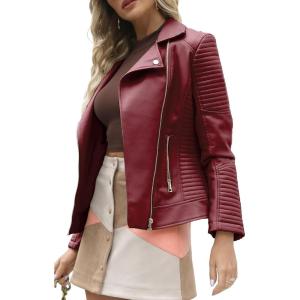 image:imageBellivera Womens Faux Leather Casual Jacket 2026 Spring Trendy Motorcycle Outfits Lightweight Classic CoatRed