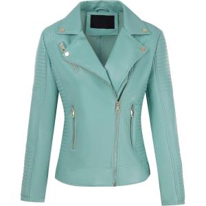 image:imageBellivera Womens Faux Leather Casual Jacket 2026 Spring Trendy Motorcycle Outfits Lightweight Classic CoatTiffany Blue