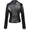 image:imageBellivera Womens Faux Leather Embroidered Casual Lapel Jacket Floral Lightweight Moto Biker Coat for Spring FallBlack Embroidered Jacket