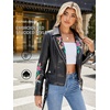 image:imageBellivera Womens Faux Leather Embroidered Casual Lapel Jacket Floral Lightweight Moto Biker Coat for Spring FallBlack Floral Belt Coat