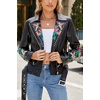 image:imageBellivera Womens Faux Leather Embroidered Casual Lapel Jacket Floral Lightweight Moto Biker Coat for Spring FallBlack Floral Belt Coat