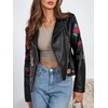 image:imageBellivera Womens Faux Leather Embroidered Casual Lapel Jacket Floral Lightweight Moto Biker Coat for Spring FallBlack Floral Jacket