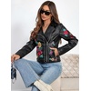 image:imageBellivera Womens Faux Leather Embroidered Casual Lapel Jacket Floral Lightweight Moto Biker Coat for Spring FallBlack Floral Jacket