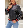image:imageBellivera Womens Faux Leather Embroidered Casual Lapel Jacket Floral Lightweight Moto Biker Coat for Spring FallBlack Floral Motorcycle Coat