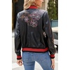 image:imageBellivera Womens Faux Leather Embroidered Casual Lapel Jacket Floral Lightweight Moto Biker Coat for Spring FallBlack Floral Motorcycle Coat