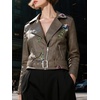 image:imageBellivera Womens Faux Leather Embroidered Casual Lapel Jacket Floral Lightweight Moto Biker Coat for Spring FallBrown Embroidered Jacket