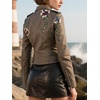 image:imageBellivera Womens Faux Leather Embroidered Casual Lapel Jacket Floral Lightweight Moto Biker Coat for Spring FallBrown Embroidered Jacket