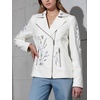 image:imageBellivera Womens Faux Leather Embroidered Casual Lapel Jacket Floral Lightweight Moto Biker Coat for Spring FallWhite