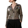 image:imageBellivera Womens Faux Leather Embroidered Casual Lapel Jacket Floral Lightweight Moto Biker Coat for Spring FallBrown Embroidered Jacket