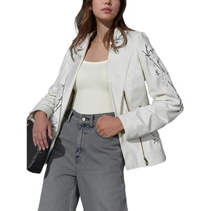 image:imageBellivera Womens Faux Leather Embroidered Casual Lapel Jacket Floral Lightweight Moto Biker Coat for Spring FallWhite
