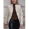 image:imageBellivera Faux Leather Jacket Women Motorcycle Zipper Stand Collar Bomber PU Bike Coat with PocketsBeige Casual Jacket