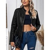 image:imageBellivera Faux Leather Jacket Women Motorcycle Zipper Stand Collar Bomber PU Bike Coat with PocketsBlack Casual Jacket
