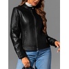 image:imageBellivera Faux Leather Jacket Women Motorcycle Zipper Stand Collar Bomber PU Bike Coat with PocketsBlack With Pocket