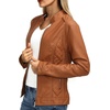 image:imageBellivera Faux Leather Jacket Women Motorcycle Zipper Stand Collar Bomber PU Bike Coat with PocketsBrown