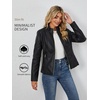 image:imageBellivera Faux Leather Jacket Women Motorcycle Zipper Stand Collar Bomber PU Bike Coat with PocketsCoal Black