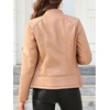 image:imageBellivera Faux Leather Jacket Women Motorcycle Zipper Stand Collar Bomber PU Bike Coat with PocketsCoal Normal Khaki