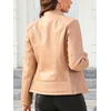 image:imageBellivera Faux Leather Jacket Women Motorcycle Zipper Stand Collar Bomber PU Bike Coat with PocketsCoal Normal Khaki