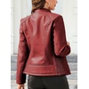 image:imageBellivera Faux Leather Jacket Women Motorcycle Zipper Stand Collar Bomber PU Bike Coat with PocketsCoal Red