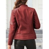 image:imageBellivera Faux Leather Jacket Women Motorcycle Zipper Stand Collar Bomber PU Bike Coat with PocketsCoal Red
