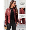 image:imageBellivera Faux Leather Jacket Women Motorcycle Zipper Stand Collar Bomber PU Bike Coat with PocketsCoal Red