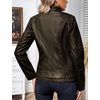 image:imageBellivera Faux Leather Jacket Women Motorcycle Zipper Stand Collar Bomber PU Bike Coat with PocketsCoffee Retro
