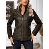 image:imageBellivera Faux Leather Jacket Women Motorcycle Zipper Stand Collar Bomber PU Bike Coat with PocketsCoffee Retro