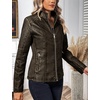 image:imageBellivera Faux Leather Jacket Women Motorcycle Zipper Stand Collar Bomber PU Bike Coat with PocketsCoffee Retro