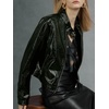 image:imageBellivera Faux Leather Jacket Women Motorcycle Zipper Stand Collar Bomber PU Bike Coat with PocketsGreen Faux Leather Jacket