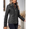 image:imageBellivera Faux Leather Jacket Women Motorcycle Zipper Stand Collar Bomber PU Bike Coat with PocketsGrey Retro