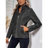 image:imageBellivera Faux Leather Jacket Women Motorcycle Zipper Stand Collar Bomber PU Bike Coat with PocketsGrey Retro
