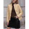 image:imageBellivera Faux Leather Jacket Women Motorcycle Zipper Stand Collar Bomber PU Bike Coat with PocketsKhaki Casual Jacket