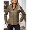 image:imageBellivera Faux Leather Jacket Women Motorcycle Zipper Stand Collar Bomber PU Bike Coat with PocketsKhaki Retro