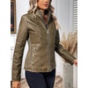 image:imageBellivera Faux Leather Jacket Women Motorcycle Zipper Stand Collar Bomber PU Bike Coat with PocketsKhaki Retro