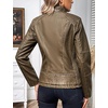 image:imageBellivera Faux Leather Jacket Women Motorcycle Zipper Stand Collar Bomber PU Bike Coat with PocketsKhaki Retro