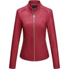 image:imageBellivera Faux Leather Jacket Women Motorcycle Zipper Stand Collar Bomber PU Bike Coat with PocketsRed