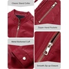 image:imageBellivera Faux Leather Jacket Women Motorcycle Zipper Stand Collar Bomber PU Bike Coat with PocketsRed