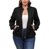 image:imageBellivera Faux Leather Jacket Women Motorcycle Zipper Stand Collar Bomber PU Bike Coat with PocketsBlack