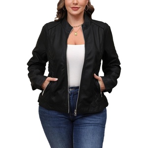 image:imageBellivera Faux Leather Jacket Women Motorcycle Zipper Stand Collar Bomber PU Bike Coat with PocketsBlack