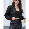 image:imageBellivera Womens Cropped Faux Leather Jacket Bomber Zip Up Coat PU Moto Bike OutwearBlack
