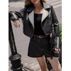 image:imageBellivera Womens Cropped Faux Leather Jacket Bomber Zip Up Coat PU Moto Bike OutwearBlack White Studded
