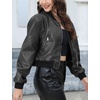 image:imageBellivera Womens Cropped Faux Leather Jacket Bomber Zip Up Coat PU Moto Bike OutwearCharcoal Gray